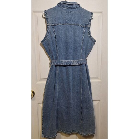 Draper James RSVP Light Wash Denim Sleeveless Jean Dress Midi Y2K Belted Size XL - Picture 2 of 10